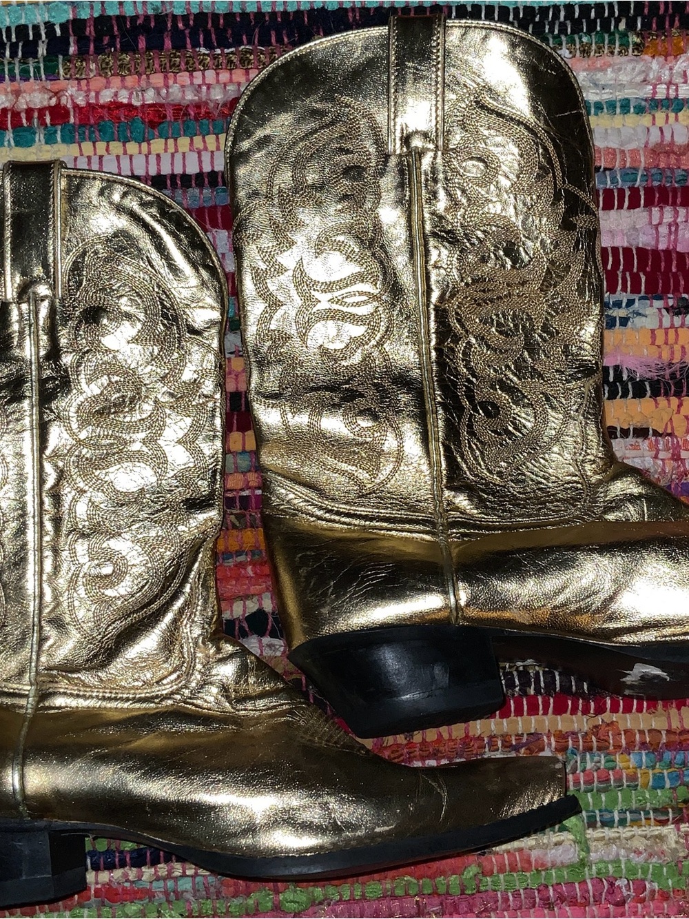 Tony Lama Gold Metallic Genuine Leather Heeled Western Boots